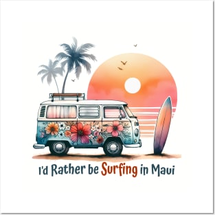 Vintage Maui Beach Surfing Graphic Tee | Fun 70s Hawaiian Hippie Van Posters and Art